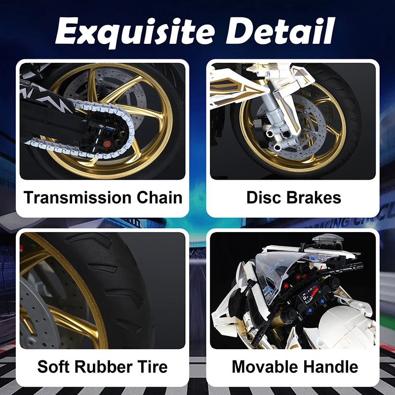 2000PCS 1000RR Motorcycle Building Blocks Set - 1:5 Scale Racing Model Assembly Kit, Collectible Toy Gift for Teens & Adults Boy