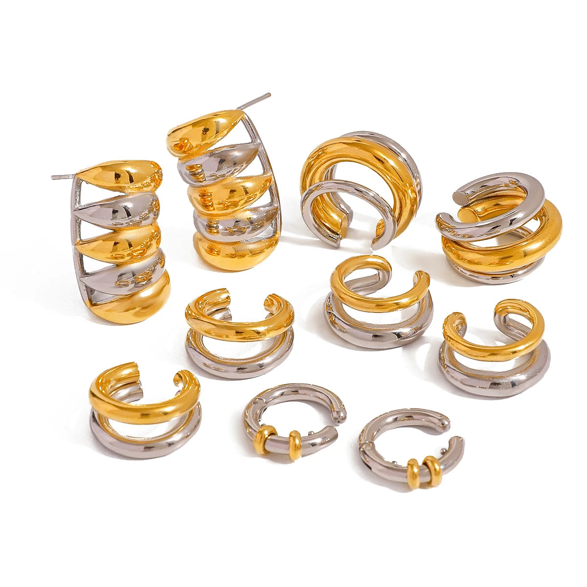 Creative 18K forgyldt rustfrit stål Geometrisk farvematchende øreclips-serie Dame vandtætte attraktive smykker