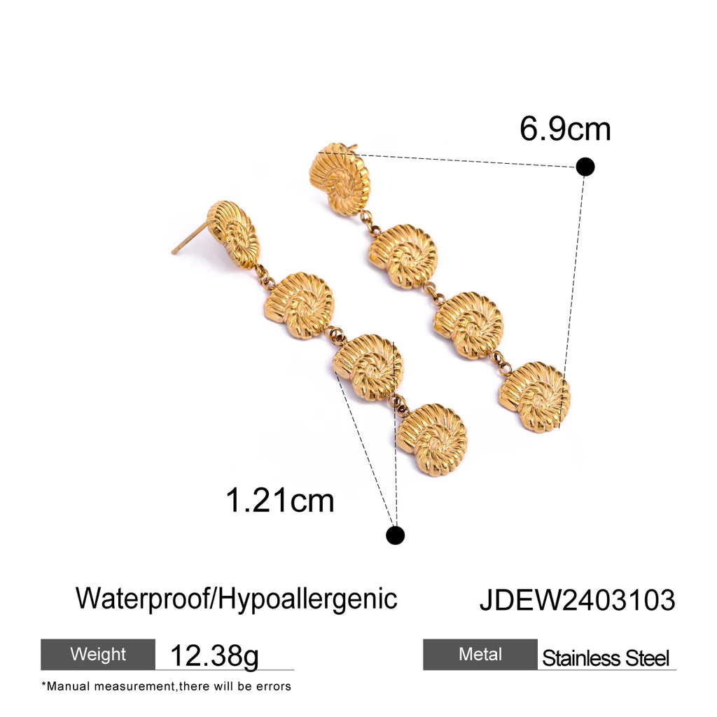 Orecchini pendenti geometrici a conchiglia placcati in oro 18k in acciaio inossidabile, texture metallica, ciondolo personalizzato antiallergico, gioielli chic