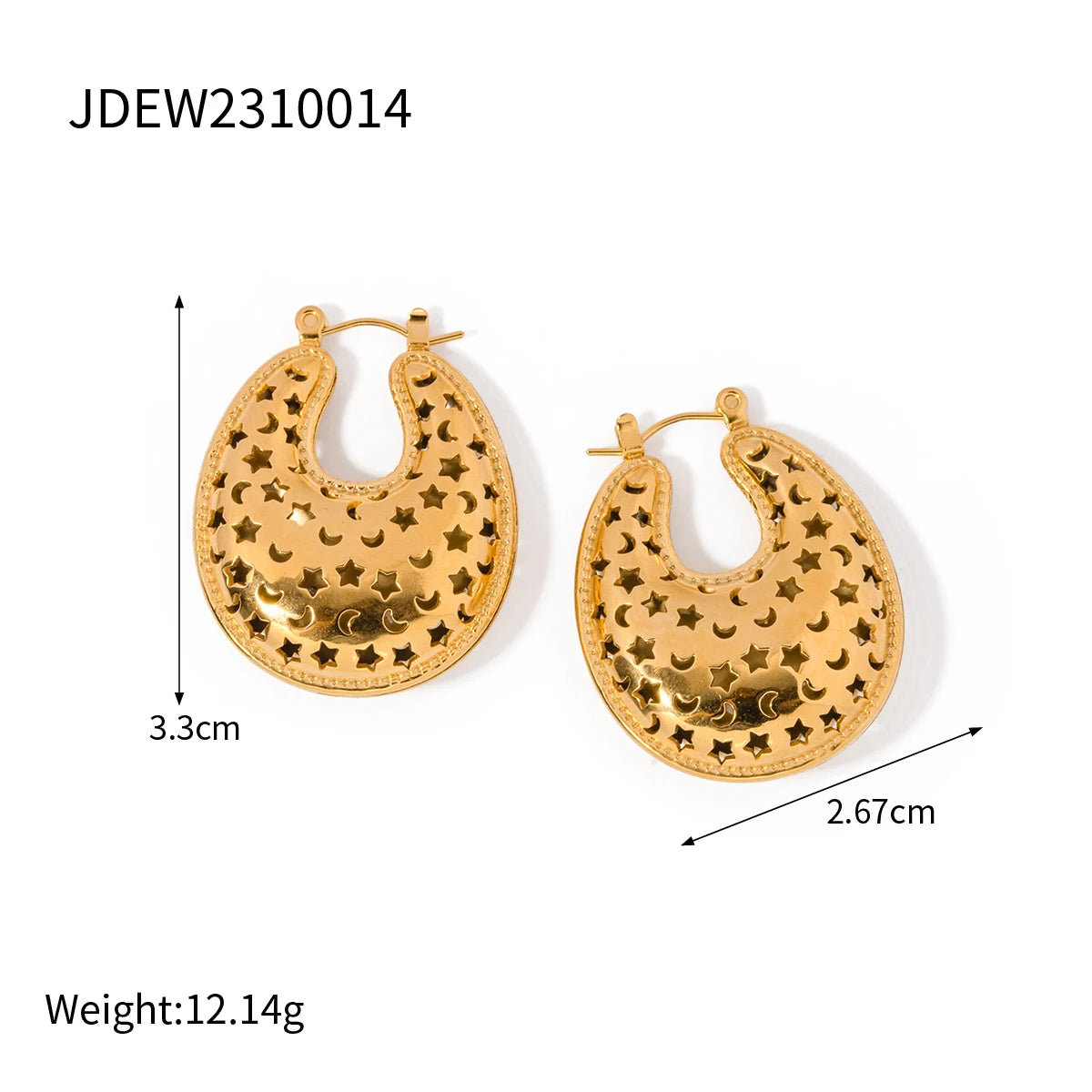 Rustfrit stål højkvalitets geometrisk retro stjernemåne med hule bøjler øreringe 18K guldbelagte kvinder charme mode smykker