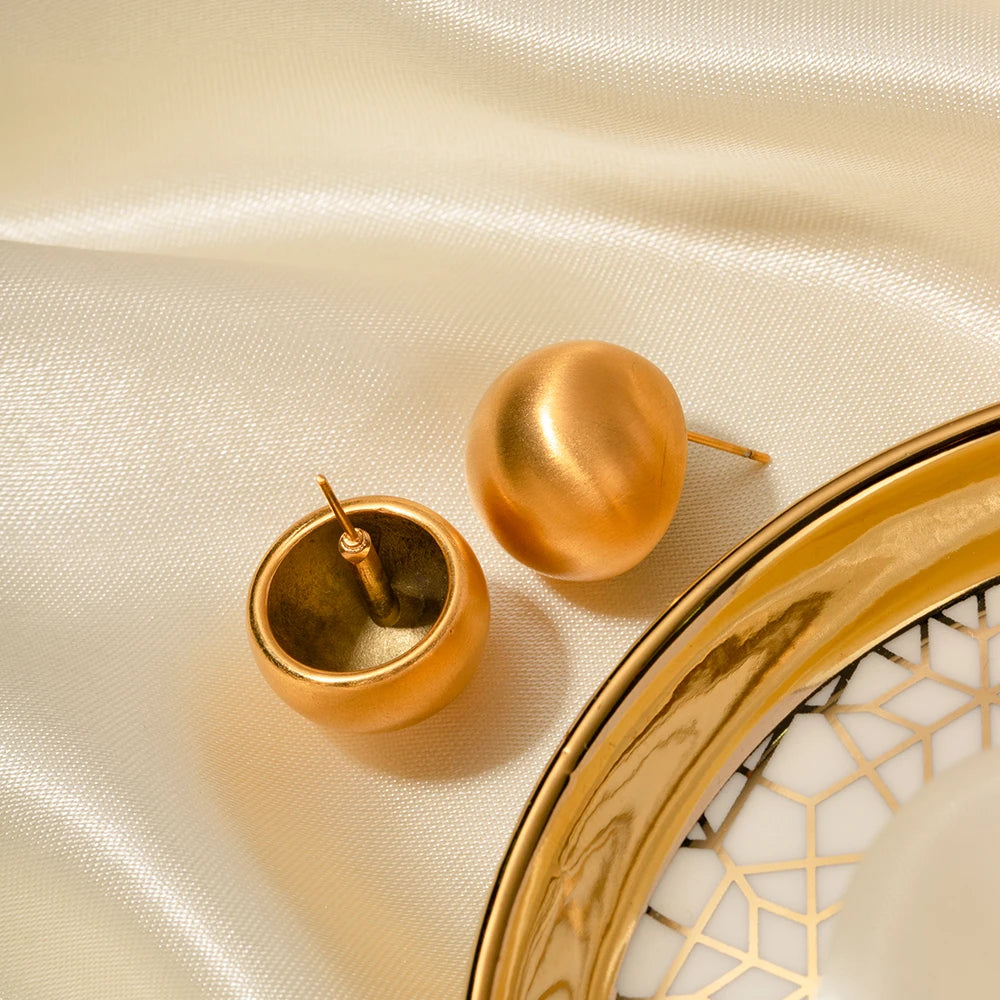 18K forgyldt plettet fri rustfrit stål Chunky halvkugleformet børstet stud minority øreringe til kvinder øre smykker