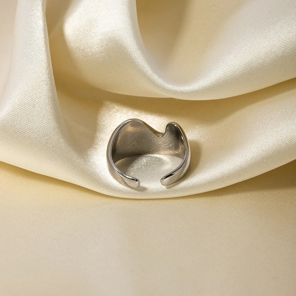 Leicht Gemütlich Edelstahl Zart 18k Vergoldet Glatt Halb Liebesherz Öffnender Ring Rostfrei Bijoux Femme Gala Geschenk