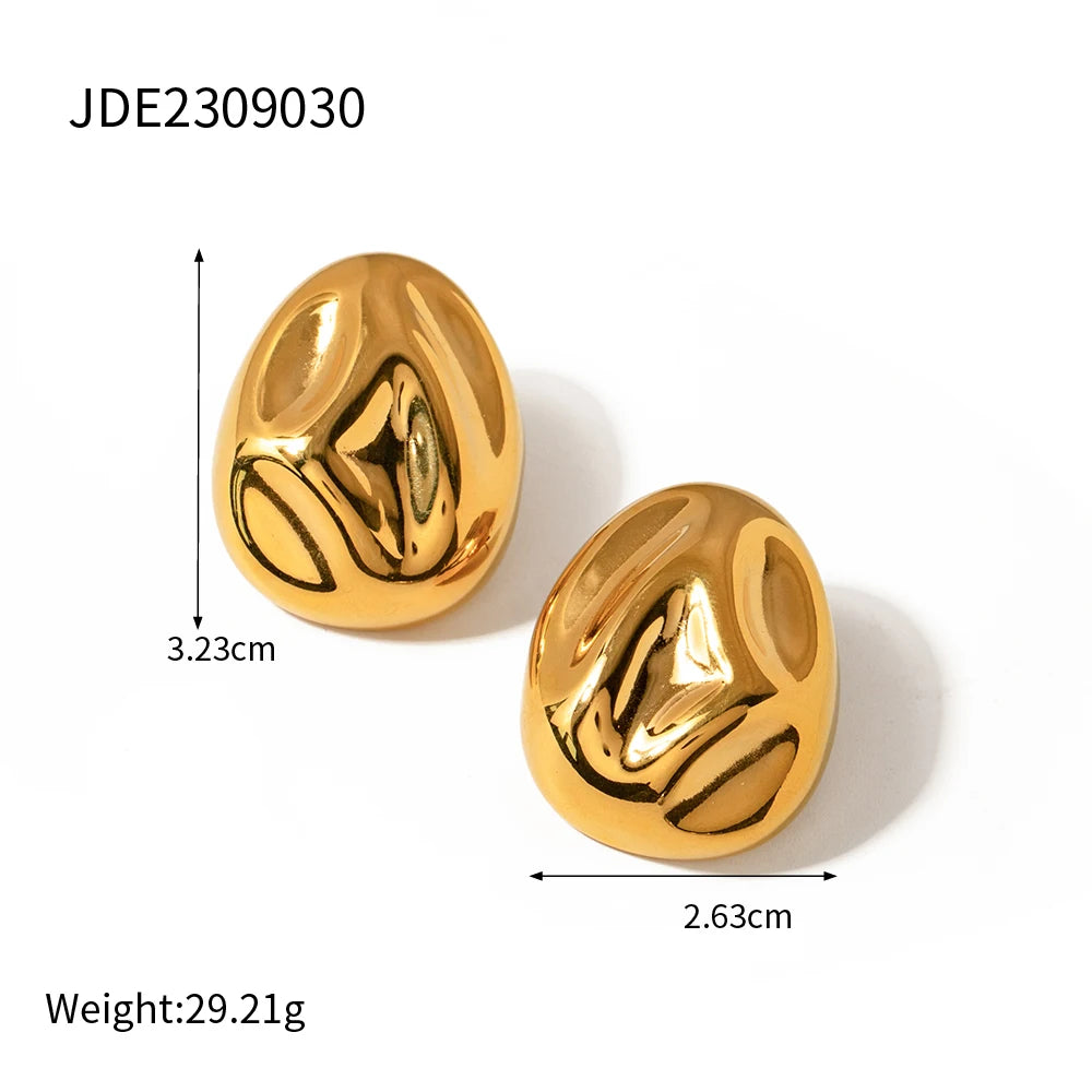 18K Gold Plated Stainless Steel Minimalist Lava Texture Concave Design Earrings Tarnish-proof Light Luxury Women Ear Jewelry - Grand Goldman