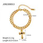 Crucifix en métal plaqué or 18 carats, acier inoxydable, incrustation d'agate noire, pendentif croix de luxe discret, boucles d'oreilles pour femmes, bijoux chrétiens