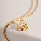 18K Stainless Steel Exquisite Mesh Open Ring Inlay With Resin Diamond Waterproof Women High Quality бижутерия Party Gift