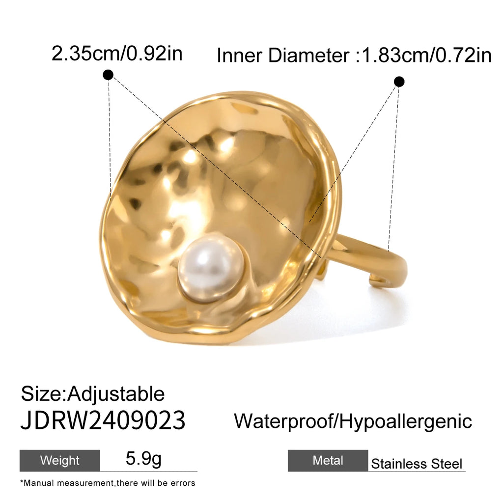 Minimalistischer 18K PVD-beschichteter Edelstahl runder Hammerkorn konkaver offener Ring leichter gemütlicher Damenschmuck mit Charme und Statement
