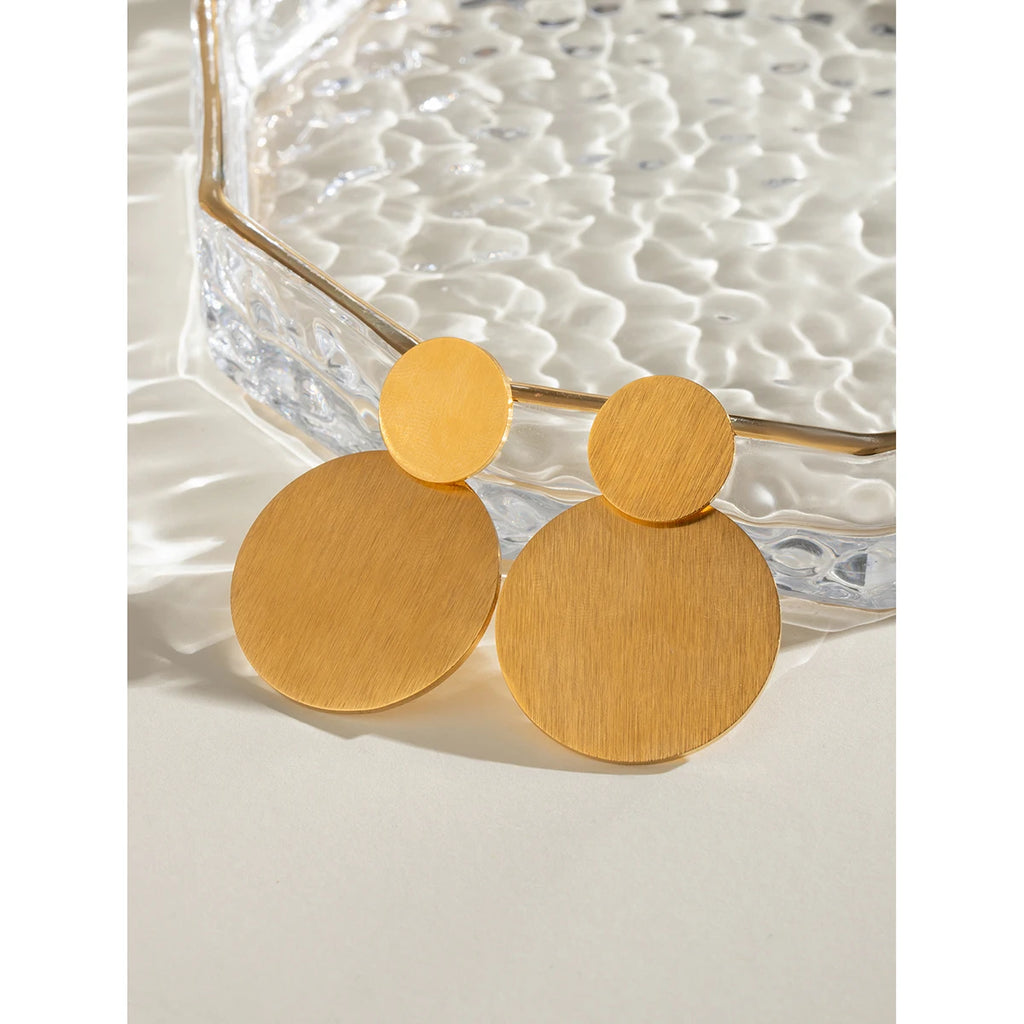 18K guldbelagt anti-allergisk rustfrit stål dobbelt rund børstet effekt øreringe charme daglige udsøgte smykker Bijoux Femme