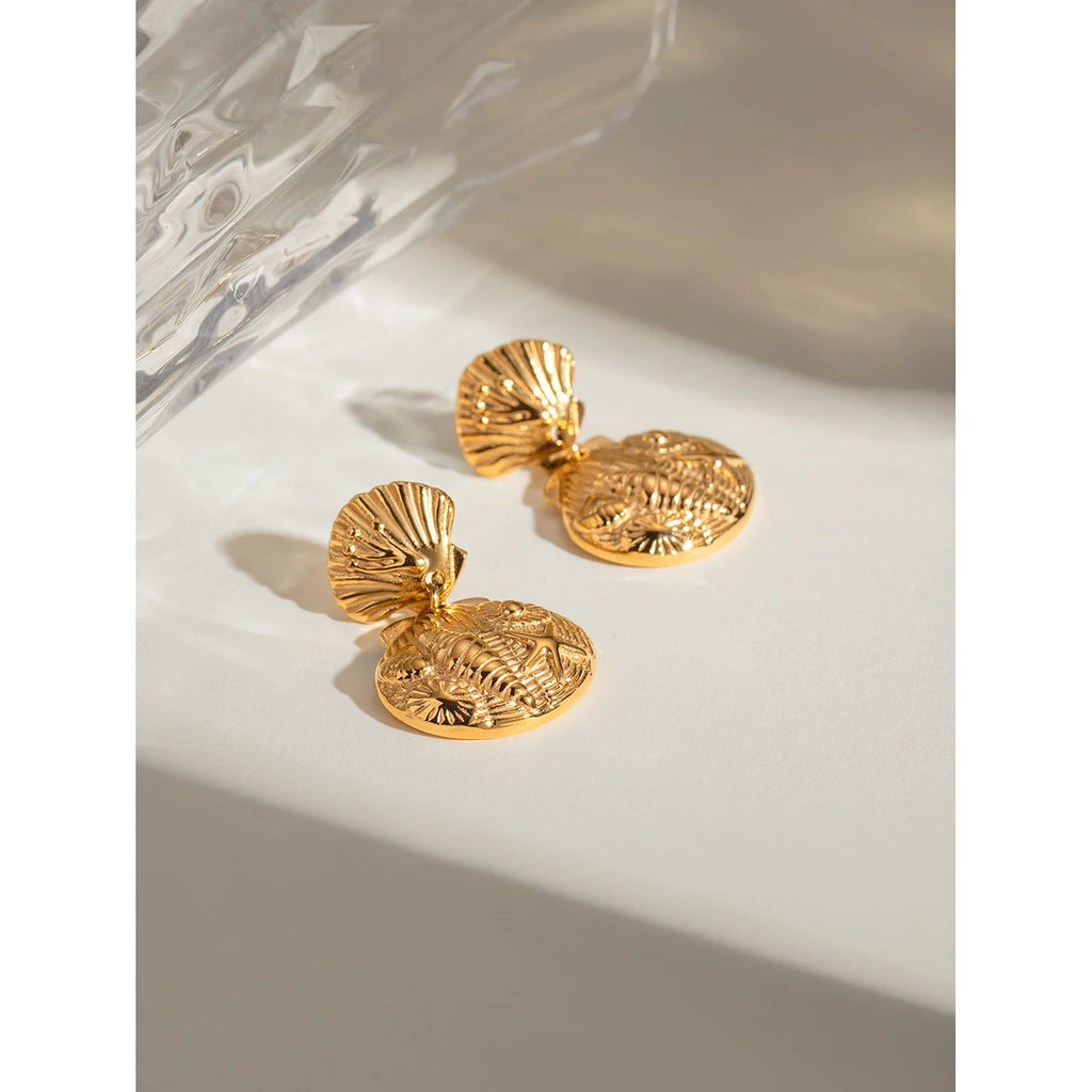 18K PVD minimalistisk rustfrit rustfrit stål Muslingeskal Søstjerne Ocean øreringe Anti-allergiske kvinder Vandtætte strandsmykker