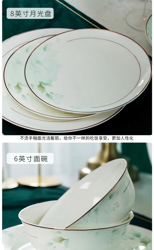 Jingdezhen Bone Porcelænsskål og tallerkensæt, keramisk serviceskål og spisepindesæt