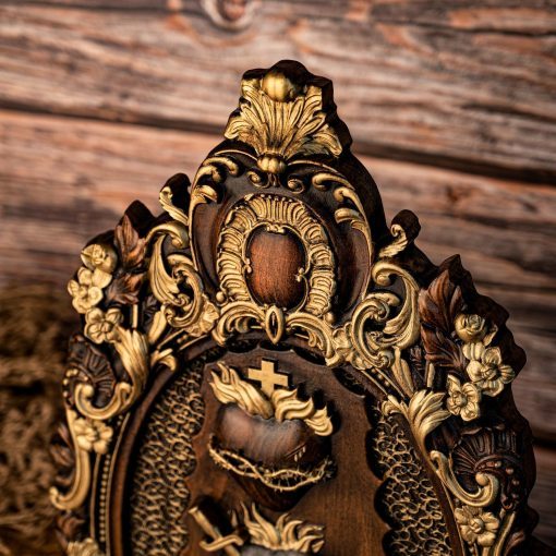 Sacred Heart Wood Carving Wall Hanging Crafts Ornaments - Grand Goldman