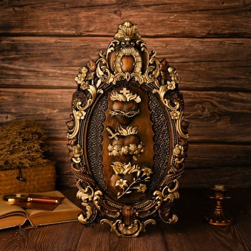 Sacred Heart Wood Carving Wall Hanging Crafts Ornaments - Grand Goldman