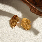 Stylish Unique Metal Textured Small Daisy Flower Design Earrings Stainless Steel 18k Gold Plated Women Holiday Jewelry - Grand Goldman