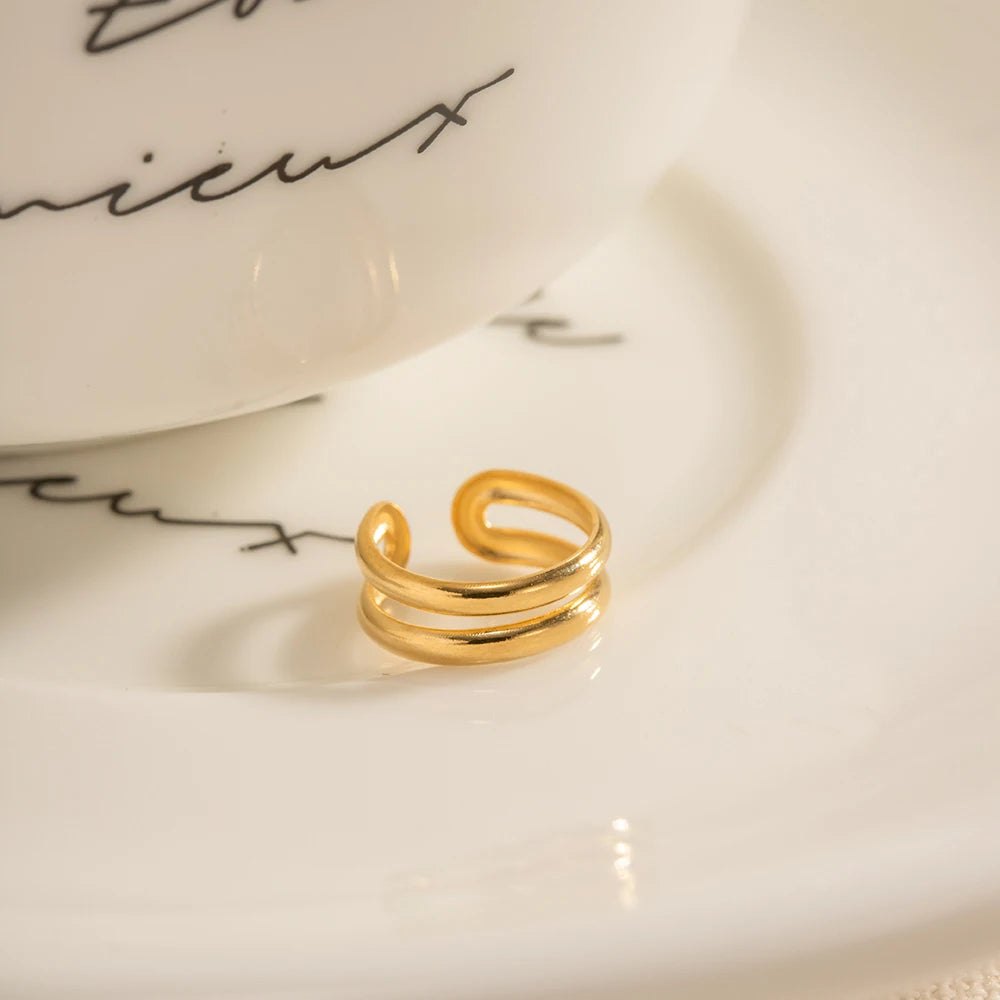 Kreativt dobbeltlagsdesign rustfrit stål klassiske øreclips til kvinder Vintage personlighed øreringe Smykker Festgave