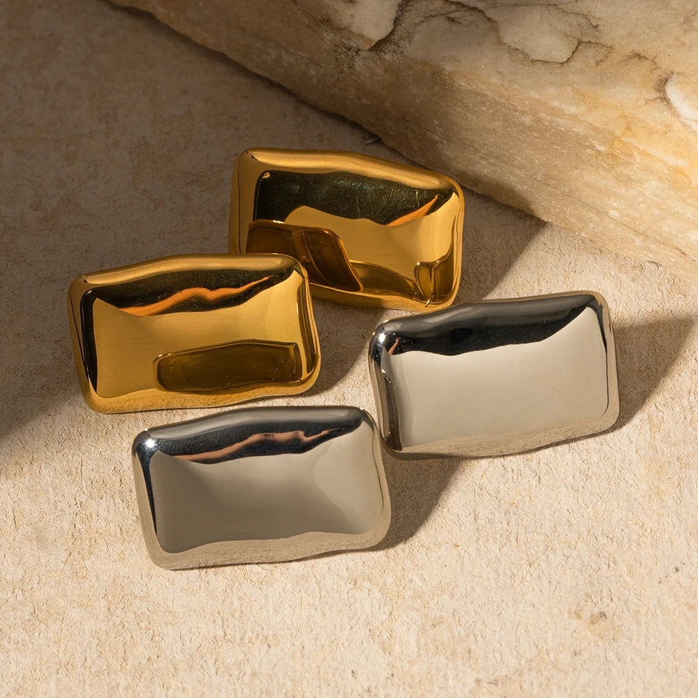 Plettet fri rustfrit stål Chunky geometriske usædvanlige rektangulære øreringe Geometriske frostede 18k PVD guldbelagte smykker til kvinder