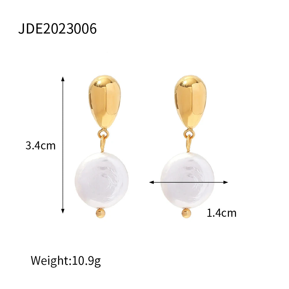 Pendientes de perla con colgante de temperamento de acero inoxidable de moda chapado en oro de 18K, joyería para mujer sin deslustre, declaración