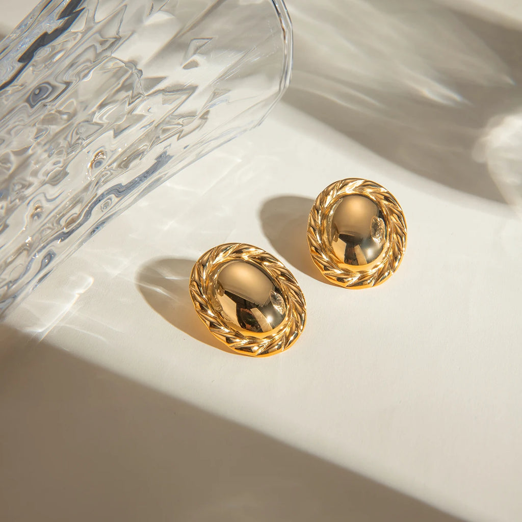 18K forgyldt metallisk geometrisk rustfrit stål glatte sejlgarn ovale øreringe Trendy kvinder Premium Statement galla smykker