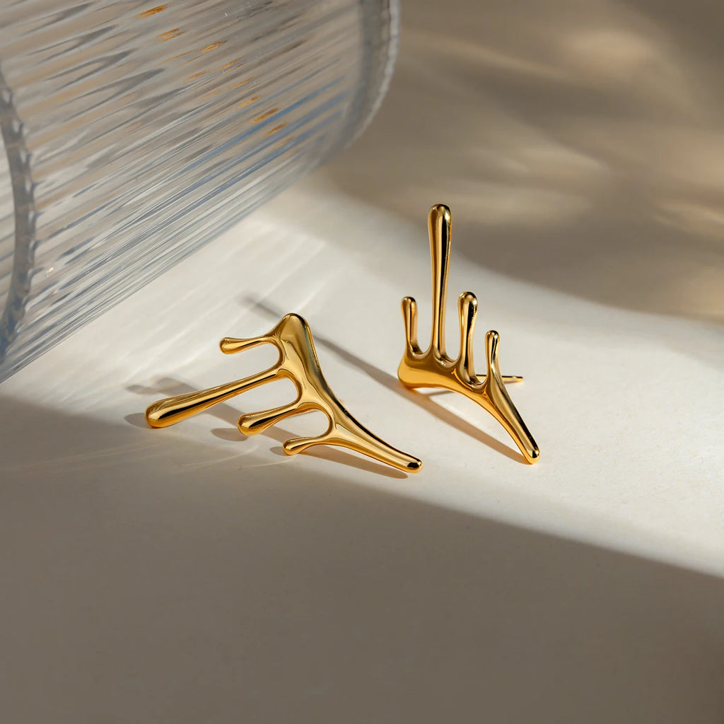 Stainless Steel Vintage Exaggerate Irregular Liquid Earrings PVD 18k Plated High Quality Free Temperament Charm Jewelry Women - Grand Goldman