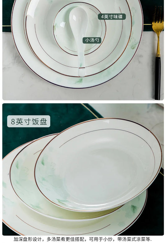 Jingdezhen Bone Porcelain Bowl and Plate Set, Ceramic Tableware Bowl and Chopstick Set