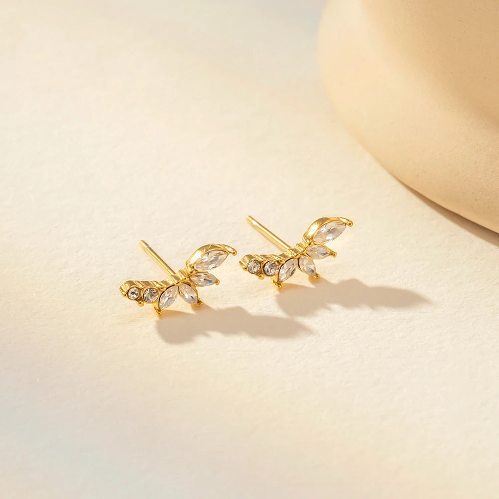 18 K Plated Stainless Steel Flower Earrings Inlay Zircon Metal Golden Charm Summer Jewelry Waterproof Accessories Bijoux Femme - Grand Goldman