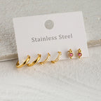 18k Stainless Steel Vintage Purple Diamond Earrings 3 Pairs in One Card Women Statement Charm Texture Rust Proof Jewelry