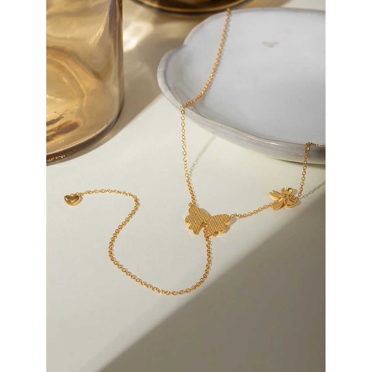 Trendy 18K PVD belagt rustfrit stål Delikat Bowknot Y Halskæde Kæde Damer Vandtæt højkvalitets charme Stilfulde smykker