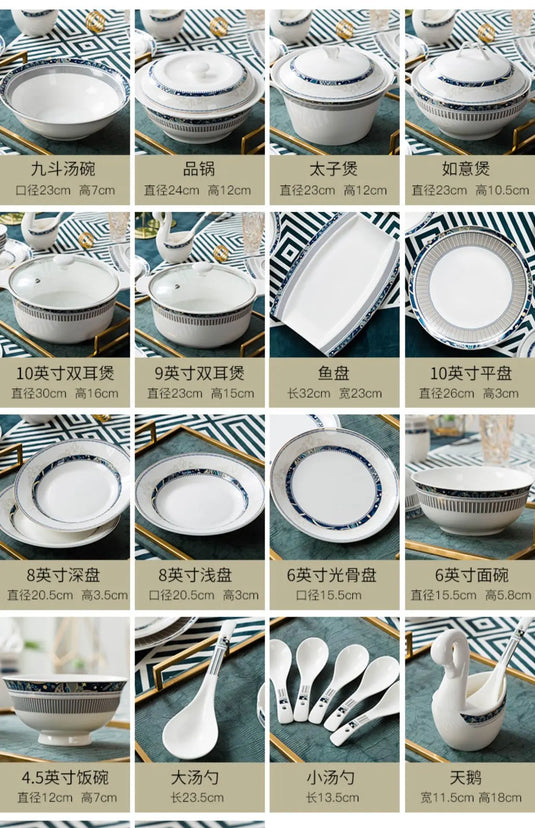 Coffret cadeau de vaisselle en céramique peinte à la main de luxe bleu glacier Jingdezhen Ensemble de bols et de baguettes en porcelaine de Chine chic