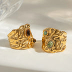 Креативное кольцо из нержавеющей стали с геометрическим круглым гладким отверстием, инкрустация агатом, позолоченное 18К, женское, антиаллергенное, модное украшение