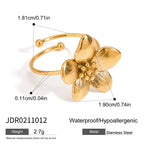 Zora 18K Gold Plated Stainless Steel Light Luxury High End Women's Style - Sweet and Romantic Flower Adjustable Open Ring