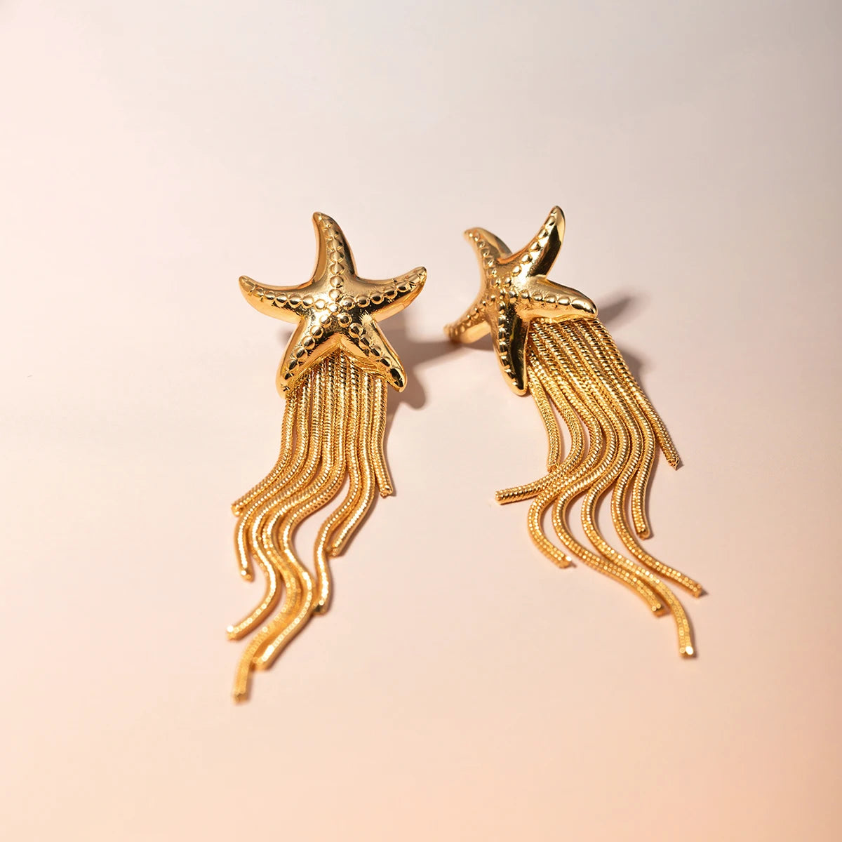 18K Gold Plated Summer Sea Ocean Series Vintage Starfish Pendant Earrings Stainless Steel Statement Waterproof Jewelry Women