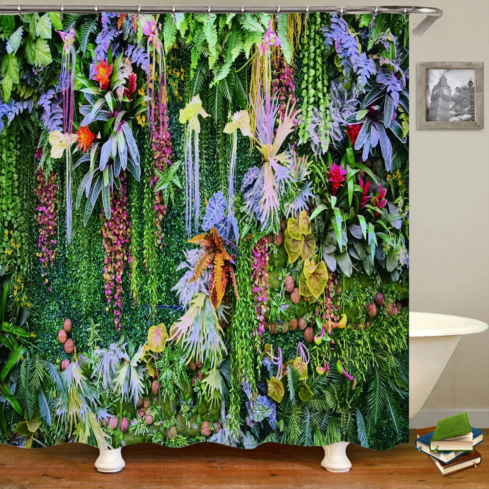 پرده دوش ضدآب چاپ منظره گل فضای باز پلی‌استر 3D نمای خیابان باغ دکوراسیون منزل