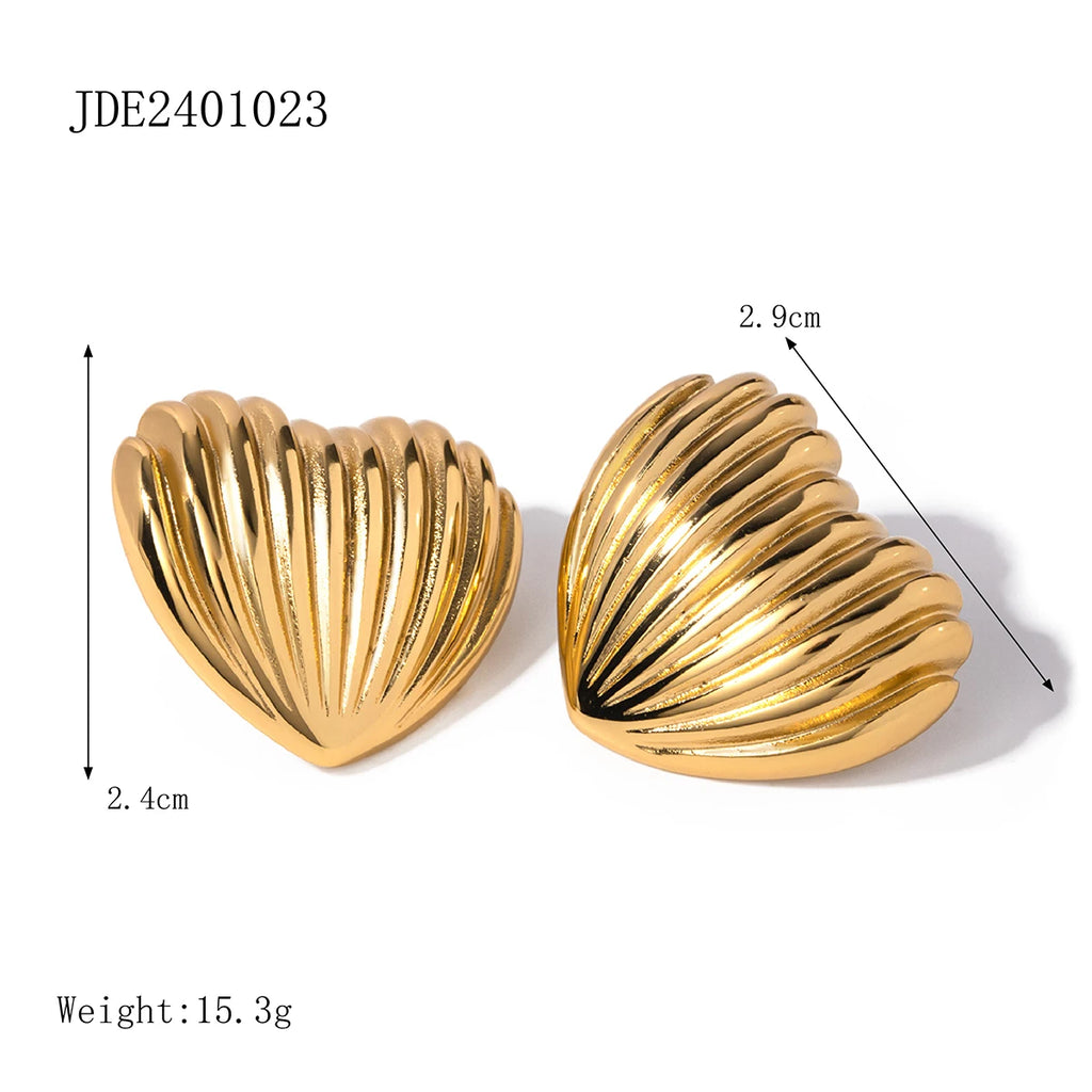18k Gold Plated Stainless Steel Minimalist Striped Love Heart Earrings Statement Geometric Trendy European Party Jewelry - Grand Goldman