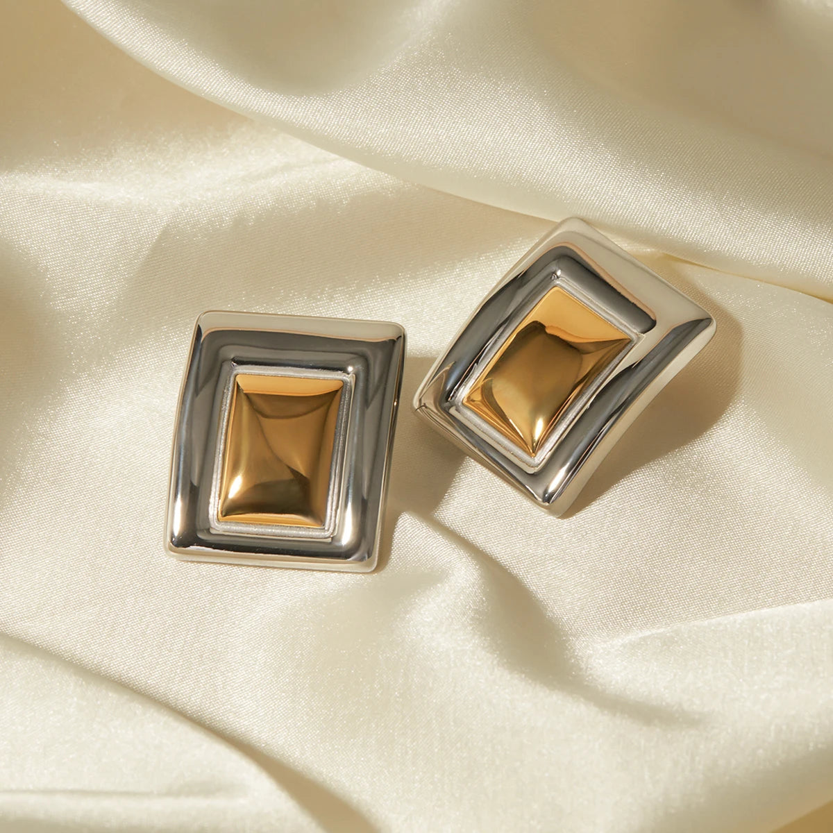 Brincos Retangulares de Aço Inoxidável com Banho de Ouro 18K Minimalistas, Cor Correspondente, Declaração Criativa, Exclusivos e Personalizados