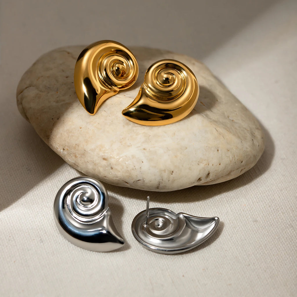 Charm Puffs Design 18K Edelstahl Metall Rostfreier Konch Spirale Form Ohrringe Wasserdichter Schmuck Aretes Frauen