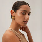 Stylish Unique Metal Textured Small Daisy Flower Design Earrings Stainless Steel 18k Gold Plated Women Holiday Jewelry - Grand Goldman