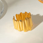 Minimalistische 18K Goud Vergulde Roestvrijstalen Glanzende Waterdruppel Kruis Ontwerp Open Ring Dames Dagelijks Metalen Textuur Modieuze Sieraden