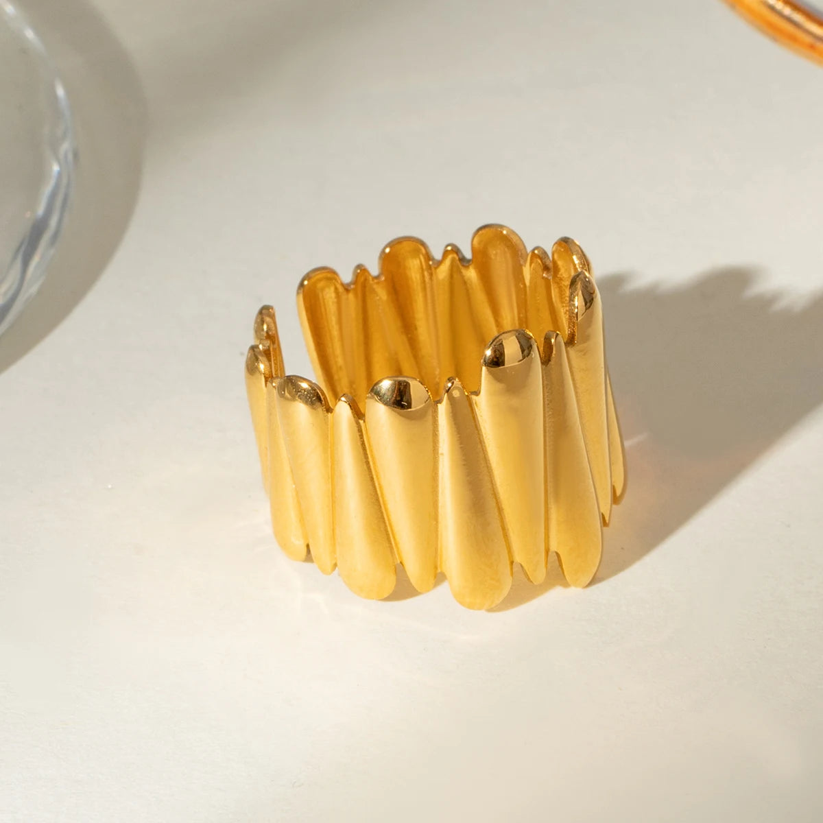 Minimalistische 18K Goud Vergulde Roestvrijstalen Glanzende Waterdruppel Kruis Ontwerp Open Ring Dames Dagelijks Metalen Textuur Modieuze Sieraden