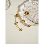 18K Altın Kaplama Metalik Geometrik Paslanmaz Çelik Parlak Üçlü Aşk Kalp Kolye Küpe Kadın Gala Takısı