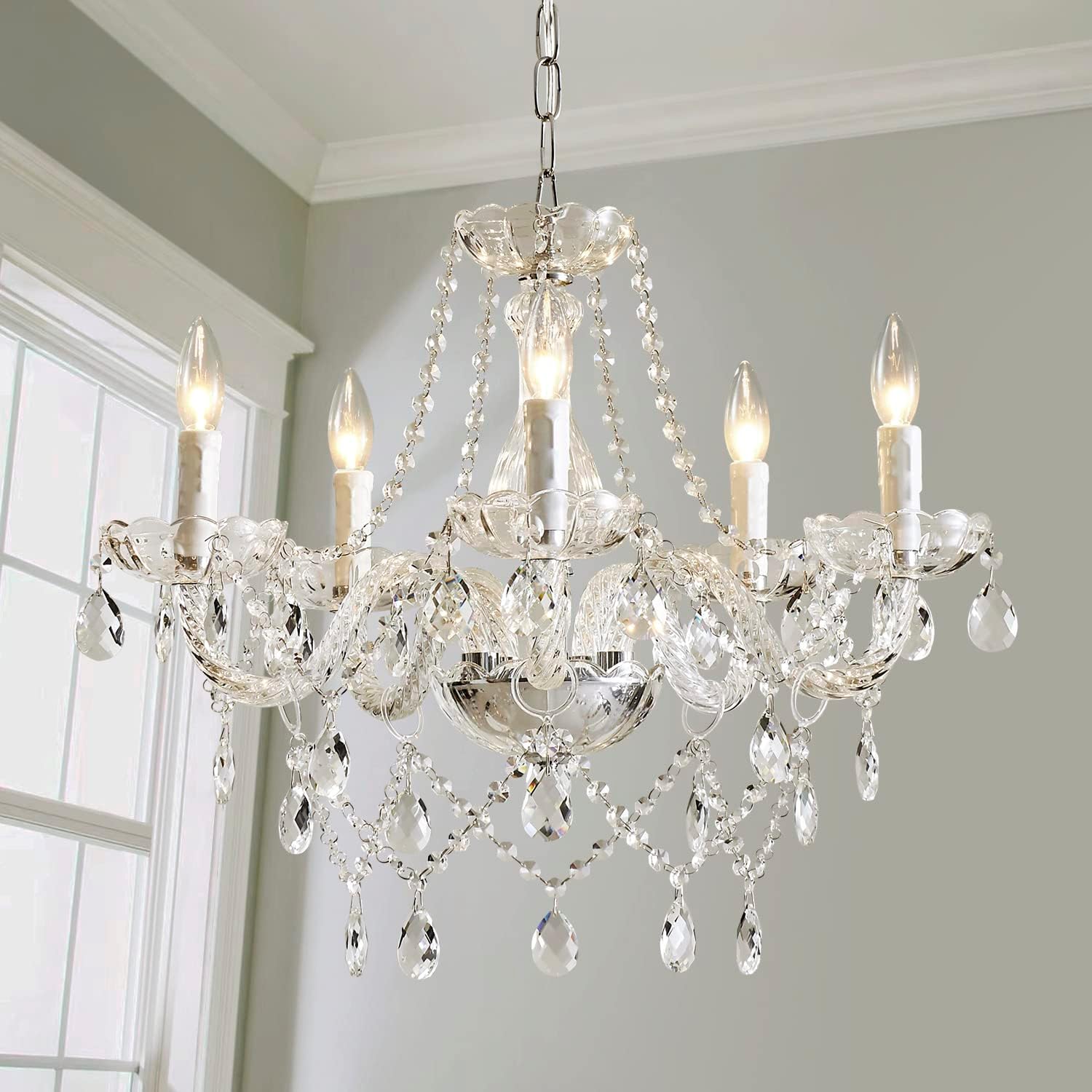 Saint Mossi 5 Light Modern Contemporary Elegant K9 Crystal Glass Chandelier Pendant Ceiling Lighting Fixture - Grand Goldman