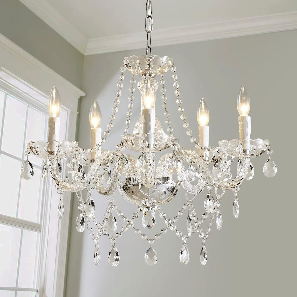 Saint Mossi 5 Light Modern Contemporary Elegant K9 Crystal Glass Chandelier Pendant Ceiling Lighting Fixture - Grand Goldman