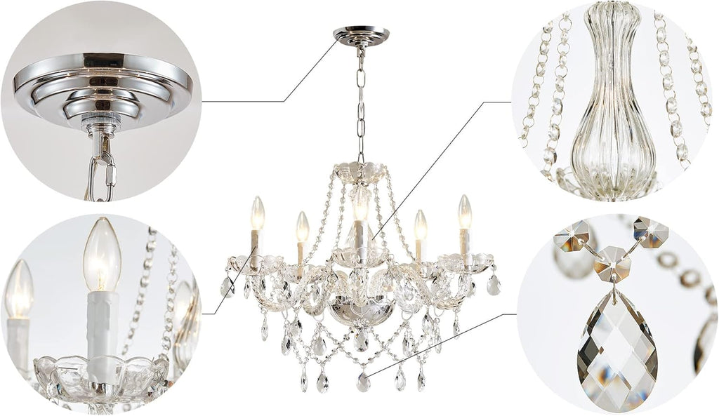 Saint Mossi 5 Light Modern Contemporary Elegant K9 Crystal Glass Chandelier Pendant Ceiling Lighting Fixture - Grand Goldman