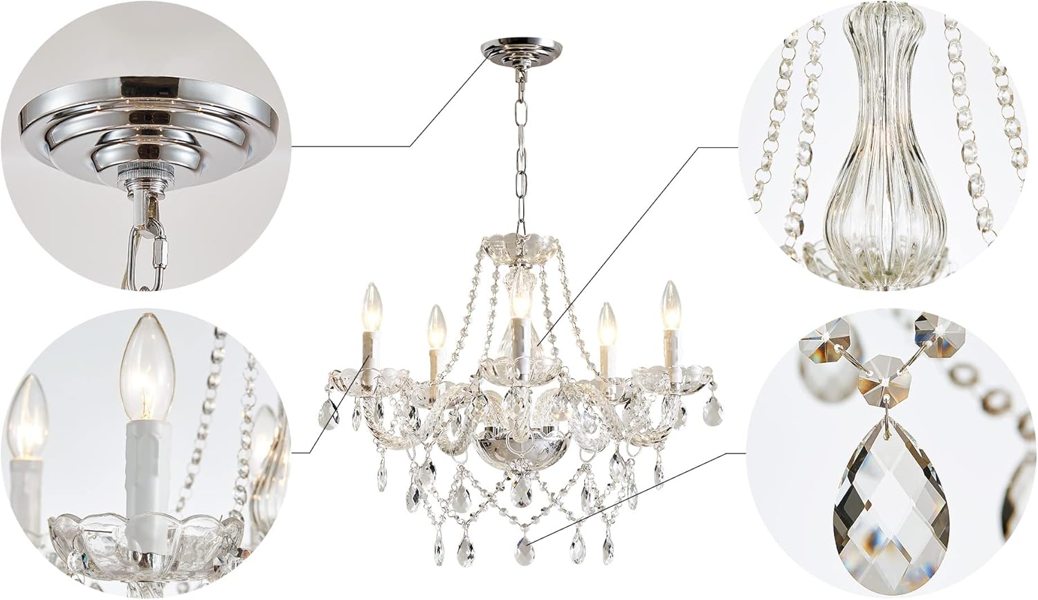 Saint Mossi 5 Light Modern Contemporary Elegant K9 Crystal Glass Chandelier Pendant Ceiling Lighting Fixture - Grand Goldman