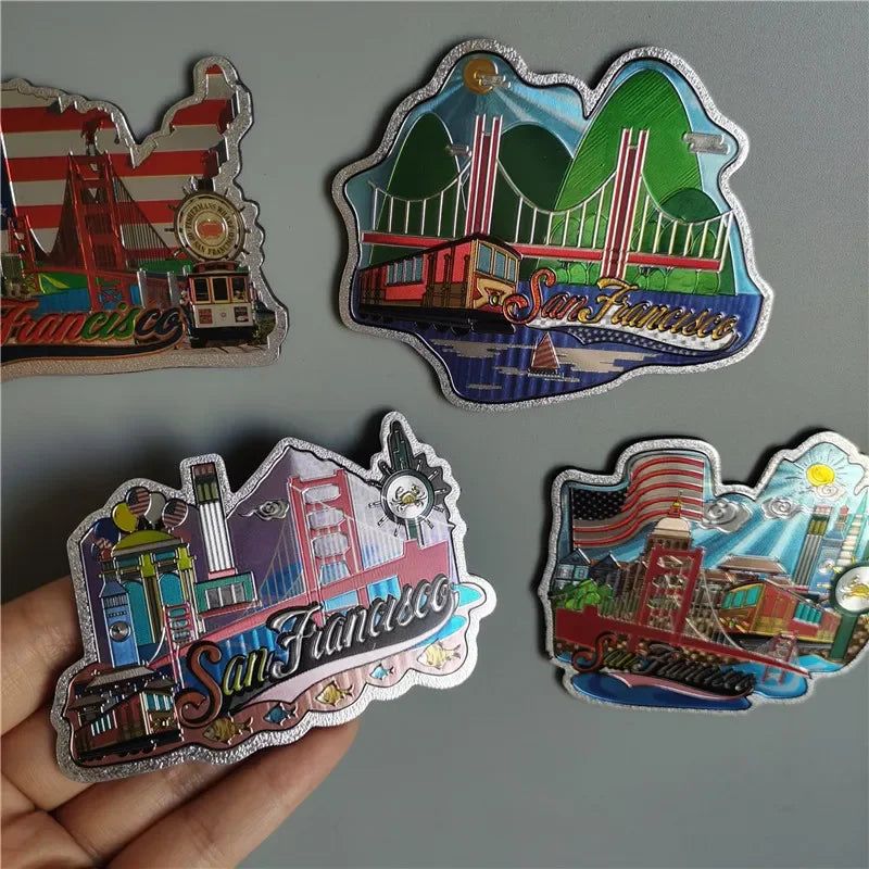 San Francisco Los Angeles Travel Souvenir Fridge Sticker Europe America Fridge Decor World Travel Souvenir Foil Paper Home Decor - Grand Goldman