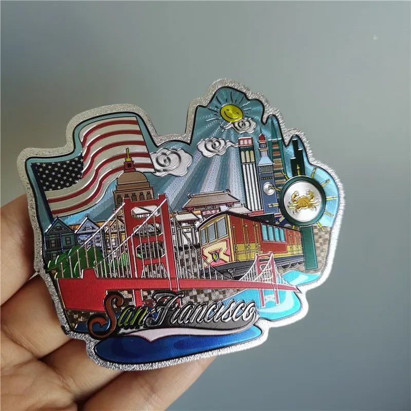 San Francisco Los Angeles Travel Souvenir Fridge Sticker Europe America Fridge Decor World Travel Souvenir Foil Paper Home Decor - Grand Goldman