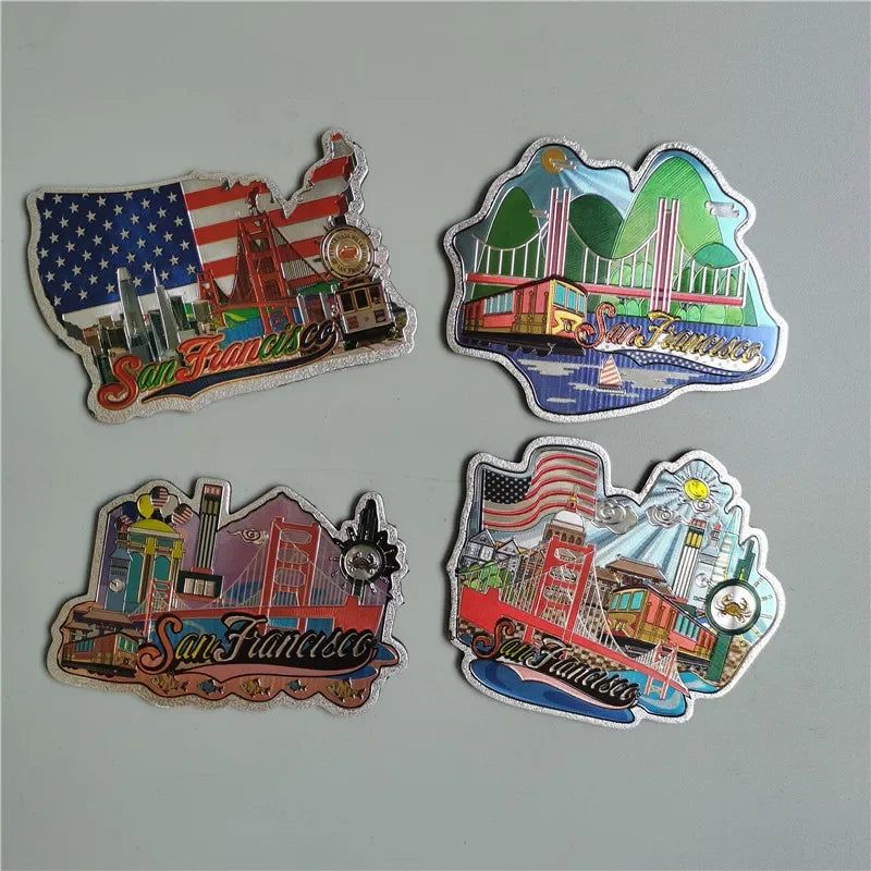 San Francisco Los Angeles Travel Souvenir Fridge Sticker Europe America Fridge Decor World Travel Souvenir Foil Paper Home Decor - Grand Goldman