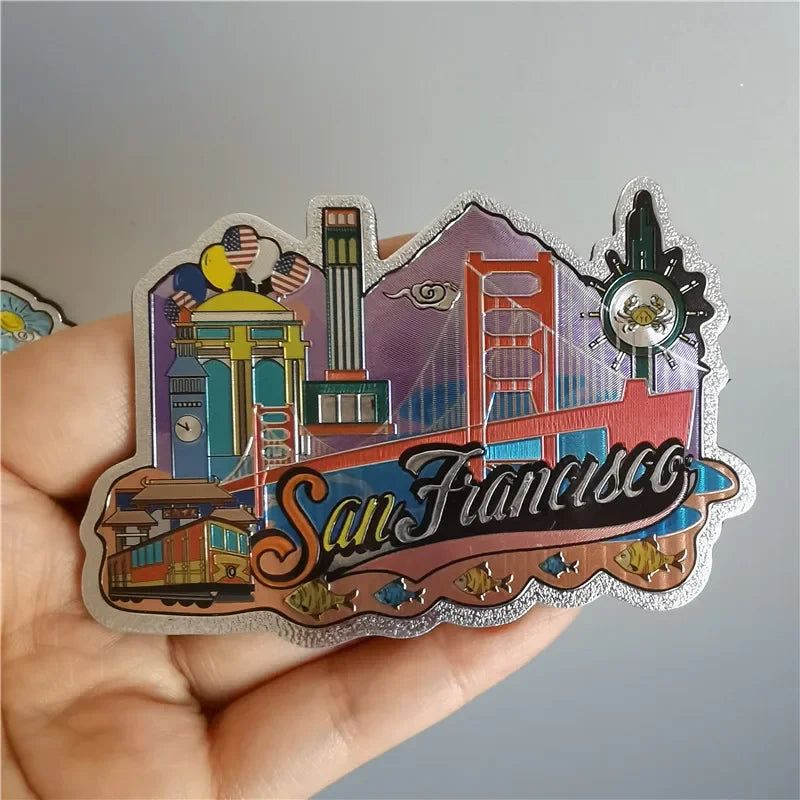 San Francisco Los Angeles Travel Souvenir Fridge Sticker Europe America Fridge Decor World Travel Souvenir Foil Paper Home Decor - Grand Goldman