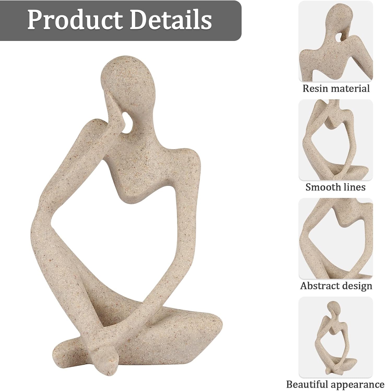 Sandstone Resin Thinker Style Abstract Sculpture Statue Collectible Figurines Home Office Bookshelf Desktop Decor(Small Sandstone,Left) - Grand Goldman