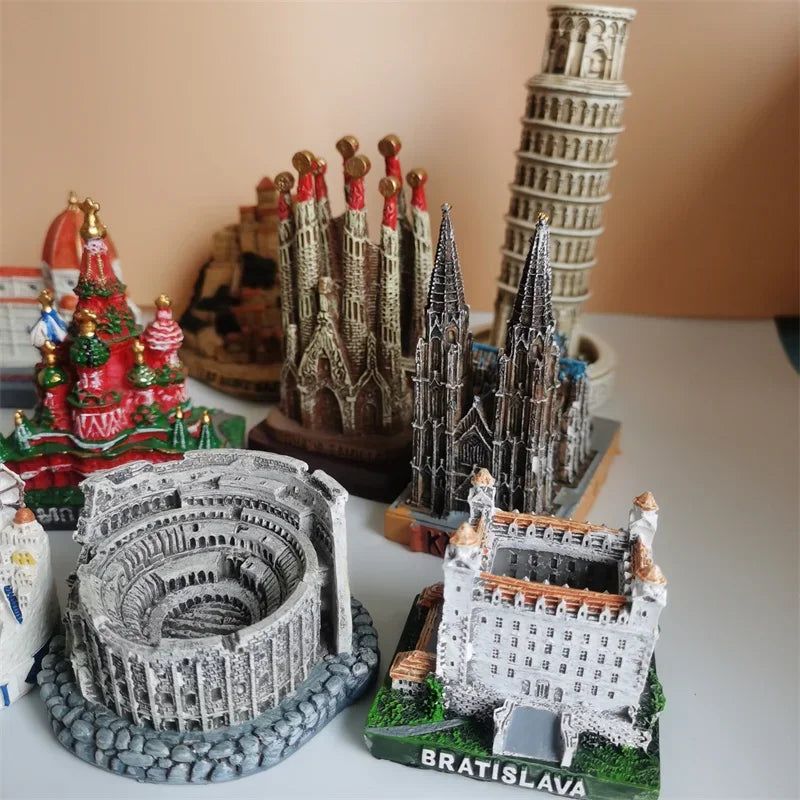 Santorini Greece Cambodia Colosseum Mont-Saint-Michel Florence Torre di Pisa Building Model Miniatures Desk Ornaments Home Decor - Grand Goldman