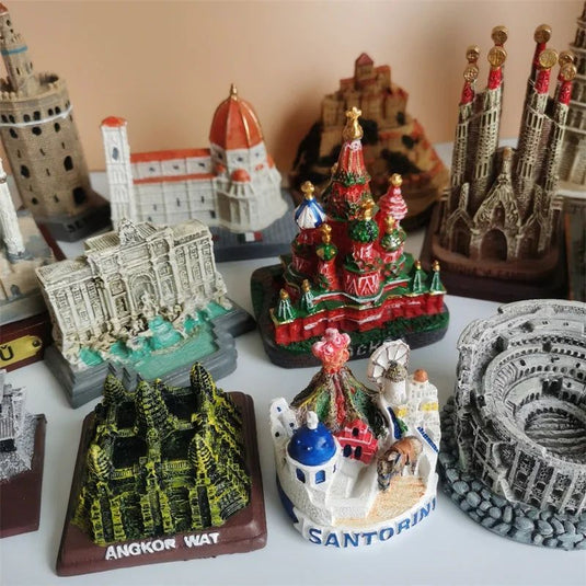 Santorini Greece Cambodia Colosseum Mont-Saint-Michel Florence Torre di Pisa Building Model Miniatures Desk Ornaments Home Decor - Grand Goldman