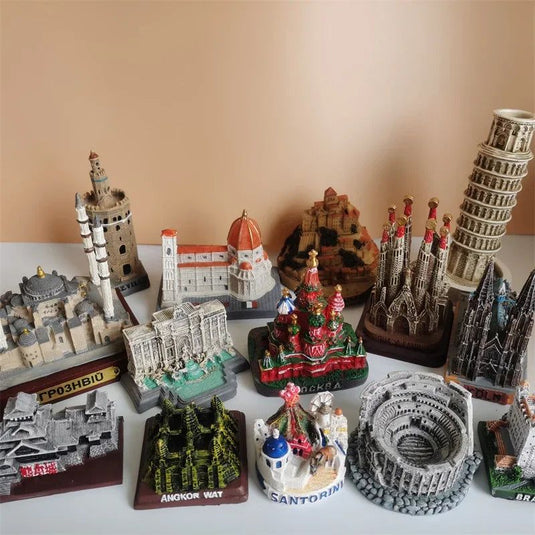 Santorini Greece Cambodia Colosseum Mont-Saint-Michel Florence Torre di Pisa Building Model Miniatures Desk Ornaments Home Decor - Grand Goldman