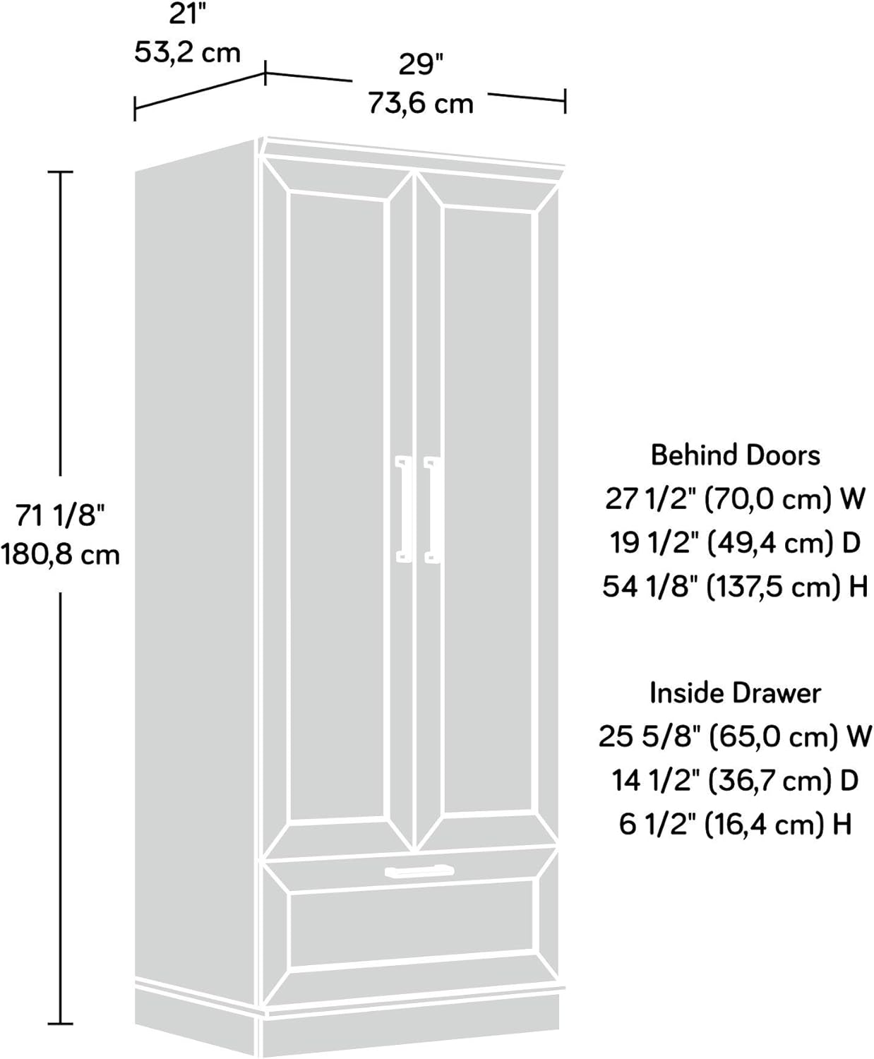 Sauder HomePlus Wardrobe/Pantry cabinets, L: 28.98" x W: 20.95" x H: 71.18", Dakota Oak - Grand Goldman